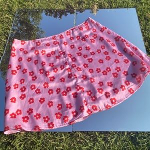 Pink & Red Flowery Silk Skater Skirt